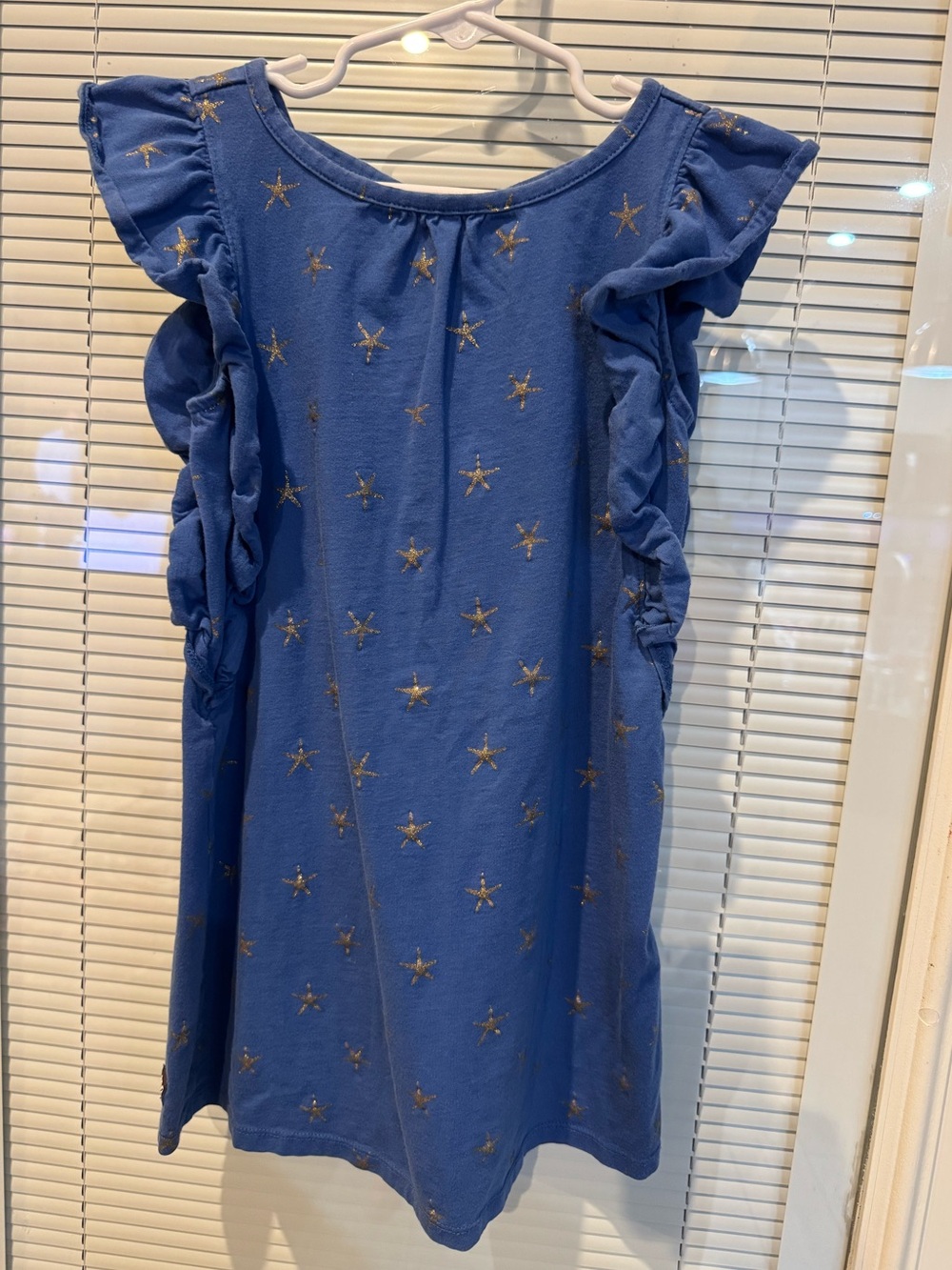 Tea Collection Girls Size 5 Blue Gold Starfish Ruffle Dress 100% Cotton
